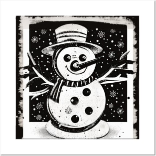 black and white snowman Posters and Art
